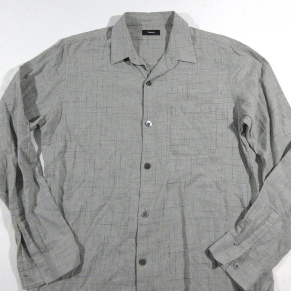 Theory Size Large Gray Men's Dress Shirt Collared Long Sleeve Button Closure   P - Picture 2 of 9